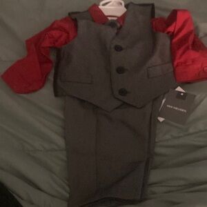 Van Heusen Boys' Red Shirt and Gray Vest Set